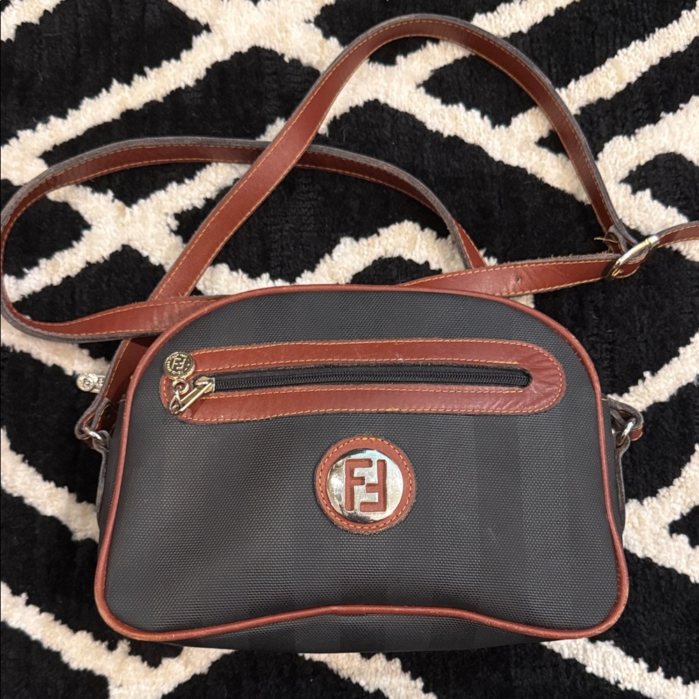 Vintage Fendi Gold logo Crossbody Bag